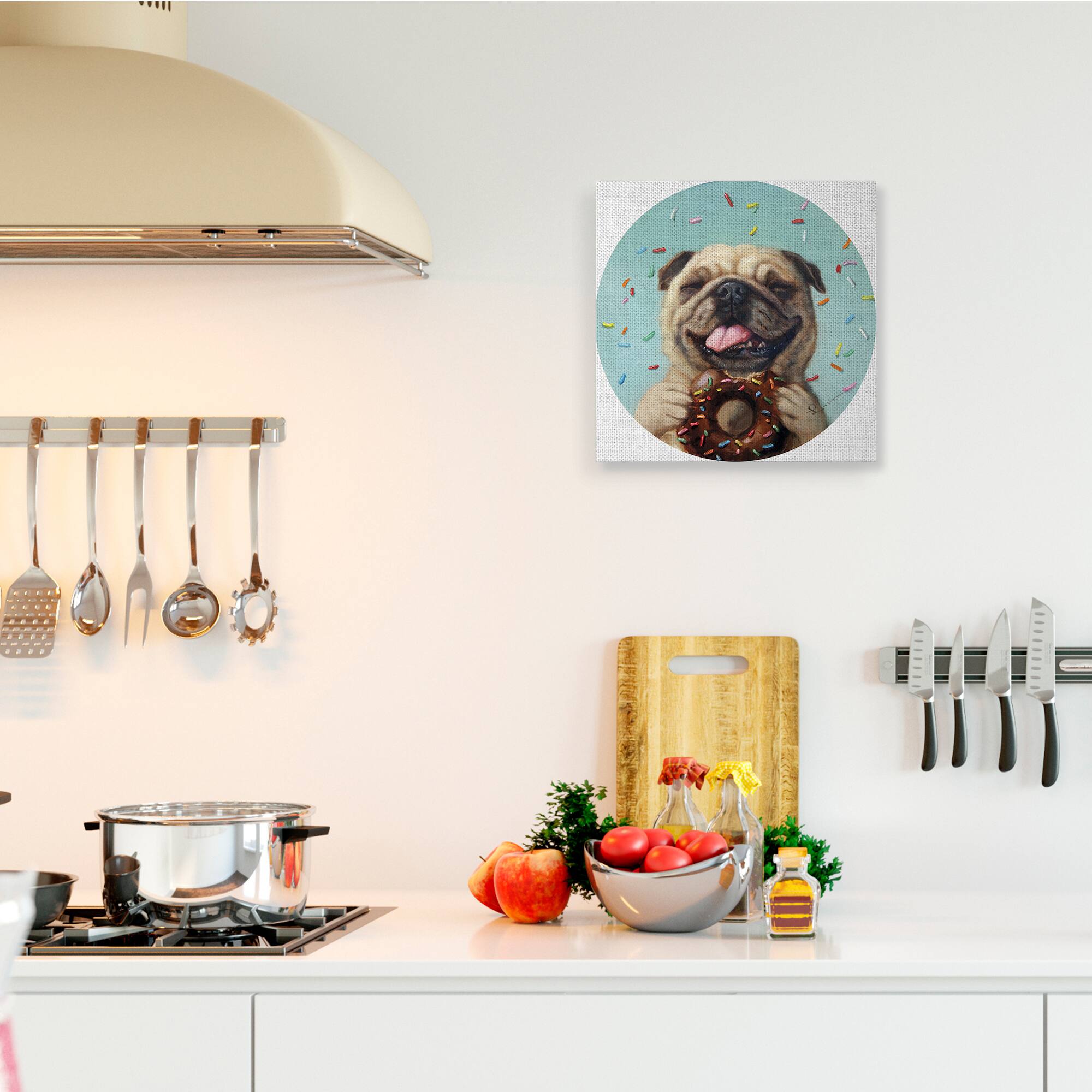 Stupell Industries Happy Pug With Sprinkle Donut Pet Dog Canvas Wall Art